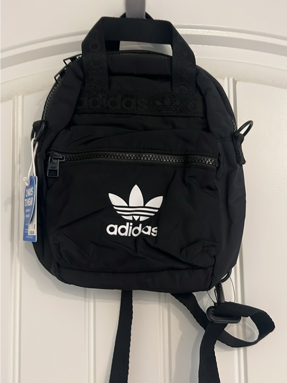 adidas black mini backpack with white Trefoil logo